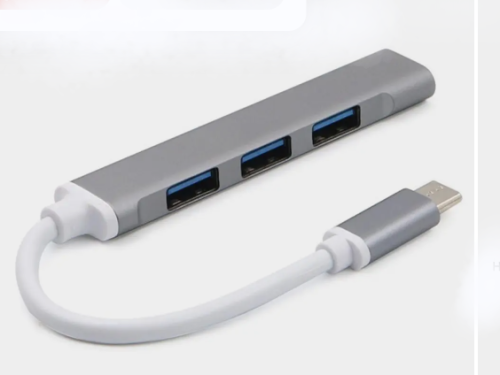 Концентратор TYPE-C to 4 Ports USB 3.0, 4 порта USB3.0, кабель 5см C-808 Silver (серебристый)