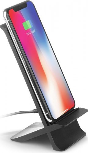 Беспроводное зарядное устройство Qumo PowerAid Qi X Charger 003, 10Вт (Andr) 5 Вт (App), 3 контур, вертикальное, металл, micro USB