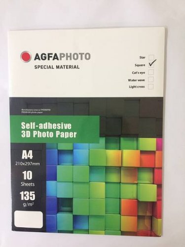 Фотобумага AGFA А4 Глянцевая 3D КВАДРАТ самоклеющаяся 135г 10 листов