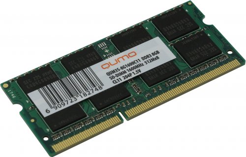 Память SO-DIMM DDR3 8Gb QUMO 1600MHz PC-12800 512Mx8 CL11 Retail (QUM3S-8G1600C11) 1.5v 16 Chips
