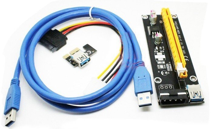 Шина (Riser) Райзер Pci-e 1x - 16x 60см USB3.0 с доп питанием VER006 (MOLEX питание)