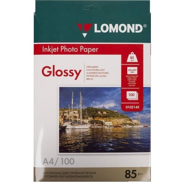 Фотобумага LOMOND Глянцевая односторонняя, 85 г/м2, 100л. A4 0102145 21x29.7
