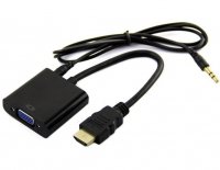 Конвертер HDMI - VGA  с кабелем AUX черный (для соединения ТВ приставки  с монитором)