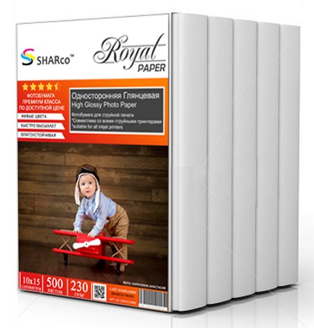 Фотобумага SHARco Глянцевая односторонняя 230гр/м, 500л, 4R (10х15)