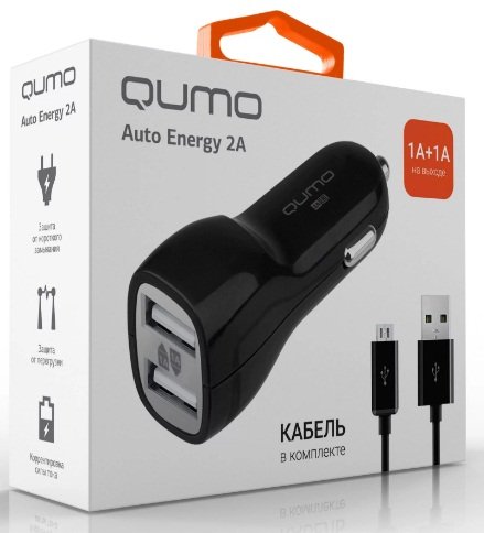 Автомобильное зарядное устройство 2A, 2 USB, 1A+1A (Charger 0066) черный, кабель Apple 8 pin в комплекте