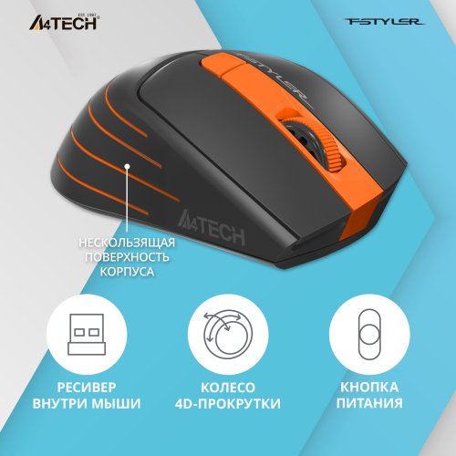 Мышь A4Tech Fstyler FG30S бесшумная, серый-оранжевый, оптическая, 2000 dpi silent 6кн Мышь A4Tech Fstyler FG30S бесшумная, серый-оранжевый, оптическая, 2000 dpi silent 6кн