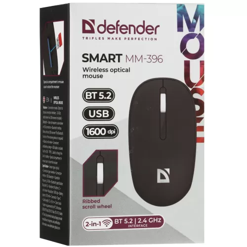 ���� Defender Smart MM-396 3��, 2.4G+BT, 500��� ������������ ���������� 1600dpi (������)