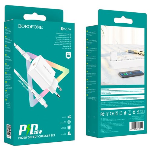   BOROFONE BA57A, PD20W, 1USB-, A, + (Type-C - 8pin), 1, 