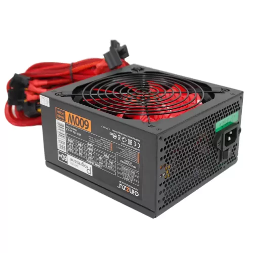   600W Ginzzu 600 (CB600) ATX, 12CM FAN, 20+4p ,CPU(4+4), 2*PCI-E(6+2), 4*SATA, 3*IDE,  