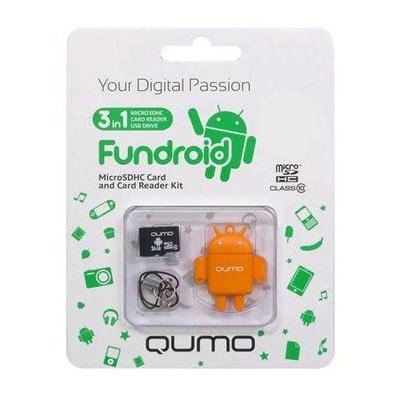 Карта памяти Micro SD 32Gb QUMO CL 10 +USB картридер FUNDROID оранжевый