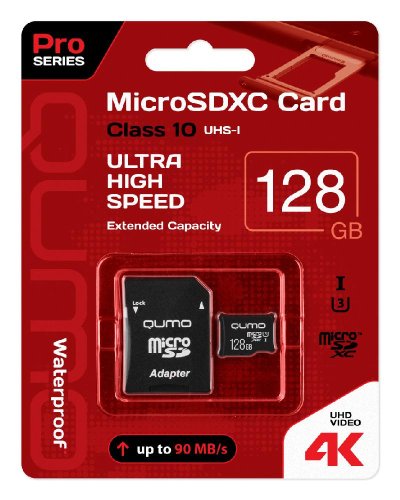 Карта памяти MicroSDXC 128Gb 90/70 MB/s Pro seria 3.0 Qumo UHS-I с адаптером Class 10