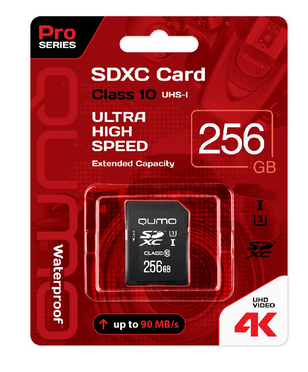 ����� ������ SDXC 256Gb 90/70 MB/s Pro seria 3.0 Qumo UHS-I U3 Pro (QM256GSDXC10U1)  Class 10