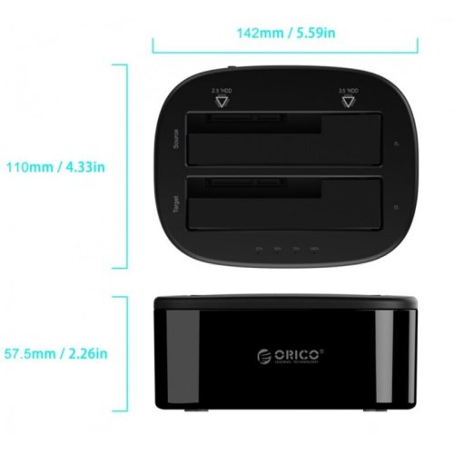 Док-станция ORICO 6228US3-C-UK-BK-BP на 2 HDD для 2.5 Док-станция ORICO 6228US3-C-UK-BK-BP на 2 HDD для 2.5