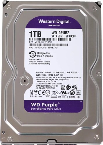   1TB WD WD10PURZ Purple (5400 /, 64 MB, SATA600,       24x7)