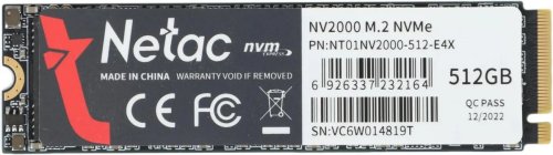 Твердотельный накопитель SSD M.2 512GB NETAC NV2000 NT01NV2000-512-E4X 512ГБ, M.2 2280, PCIe 3.0 x4, NVMe, M.2 (скорость чтения до 2500 МБ/с, записи до 1950 МБ/с)