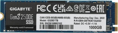 ������������� ���������� SSD M.2 1TB GIGABYTE Gen3 2500E [G325E1TB] PCIe 3.0 x4, ������ - 2400 �����/���, ������ - 1800 �����/���, 3 ��� TLC, NVM Express, TBW - 240 ��