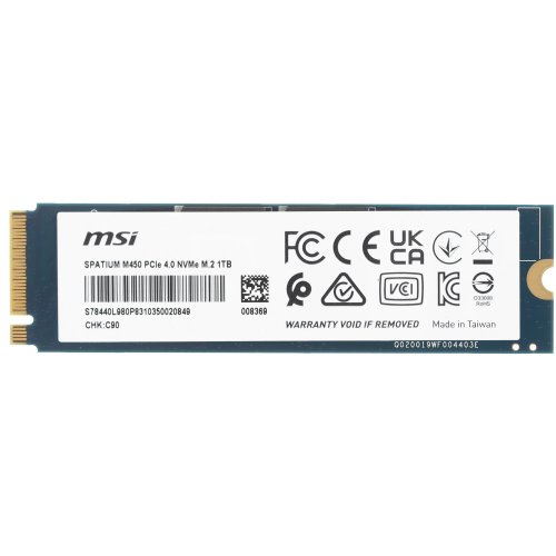 ������������� ���������� SSD M.2 1TB MSI SPATIUM M450 [S78-440L980-P83] [PCIe 4.0 x4, ������ - 3600 �����/���, ������ - 3000 �����/���, 3 ��� TLC, NVM Express, TBW - 600 ��]