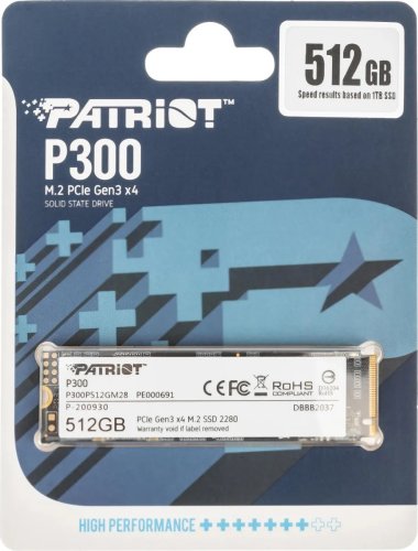 ������������� ���������� SSD M.2 512GB M.2 NVMe ���������� Patriot P300 [P300P512GM28] [PCIe 3.0 x4, ������ - 1700 �����/���, ������ - 1200 �����/���, NVM Express, TBW - 240 ��]