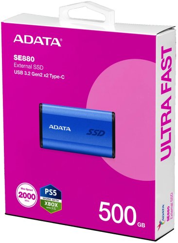 ������� SSD 500Gb A-Data SE880  [AELI-SE880-500GCBU] USB 3.2 Gen2 x2 Type-C (USB 20 ����/�) ������ - 2000��/�, ������ - 2000��/�