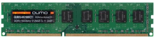 Память DDR3 8Gb QUMO 1600MHz PC-12800 512Mx8 CL11 Retail (QUM3U-8G1600C11) 1.5v