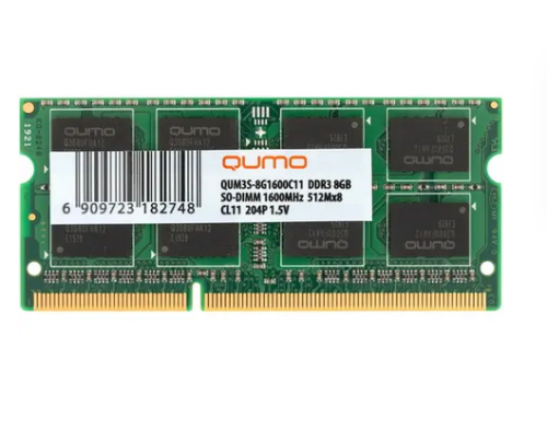 Память SO-DIMM DDR3 8Gb QUMO 1600MHz PC-12800 512Mx8 CL11 Retail (QUM3S-8G1600C11) 1.5v