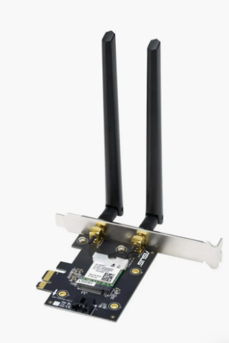  Wi-Fi    (Wi-Fi) ASUS PCE-AX1800 / EU (90IG07A0-MO0B00) (463849) >PCIe x1 WiFi 6 (802.11ax). Bluetooth 5.2, WPA3 network security, OFDMA and MU-MIMO, (Wi-Fi -> PCIe, BT 5.2 -> USB 2.0 header)
