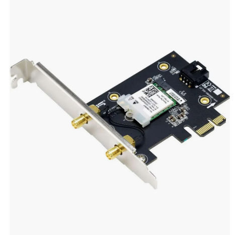  Wi-Fi    (Wi-Fi) ASUS PCE-AX1800 / EU (90IG07A0-MO0B00) (463849) >PCIe x1 WiFi 6 (802.11ax). Bluetooth 5.2, WPA3 network security, OFDMA and MU-MIMO, (Wi-Fi -> PCIe, BT 5.2 -> USB 2.0 header)