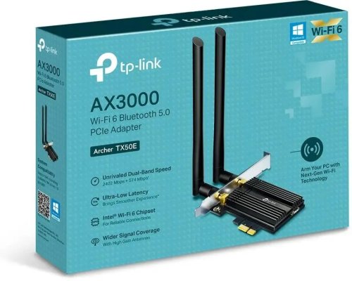  Wi-Fi  + Bluetooth TP-LINK Archer TX50E (PCI-Ex 1x, 4 (802.11n), 5 (802.11ac), 6 (802.11ax), 2976 /, 5 , 2.4 ,  - ,  - 20 dBm