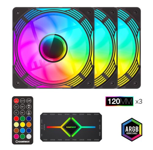   GameMAX KF300 BK 3*12cm ARGB (FN12A-C8I), 4pin PWM Power/ 3pin Aura