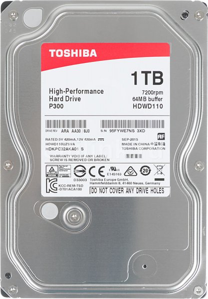   1Tb Toshiba P300 HDWD110UZSVA SATA III 7200rpm 64Mb