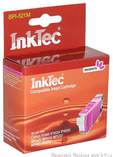 Картридж Canon InkTec BPI-521M (пурпурный) для Canon PIXMA iP3600/ iP4600/ MP540/ MP620/ MP630/ MP980/ MX860, InkTec