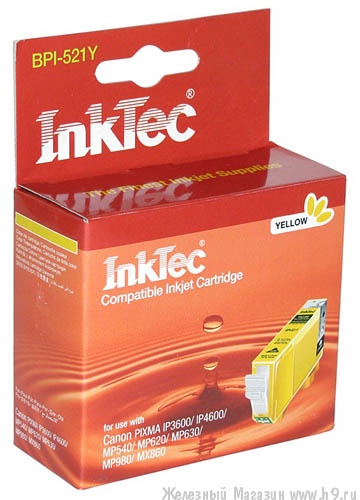 Картридж Canon InkTec BPI-521Y (желтый) для Canon PIXMA iP3600/ iP4600/ MP540/ MP620/ MP630/ MP980/ MX860, InkTec