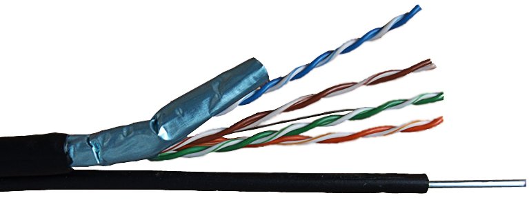 Кабель медный FTP4, кат.5е, 305м, внешний Кат.5Е, 4 пары solid) для внешней прокладки, -40°/+60°, на металлическом тросе