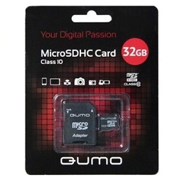 Карта памяти Micro SD 32Gb QUMO class 10 с адаптером SDHC Ultra High Speed