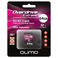 Карта памяти SD 64Gb QUMO Сlass 10 UHS-I, 3.0 Extreme черно-красная картонная упаковка