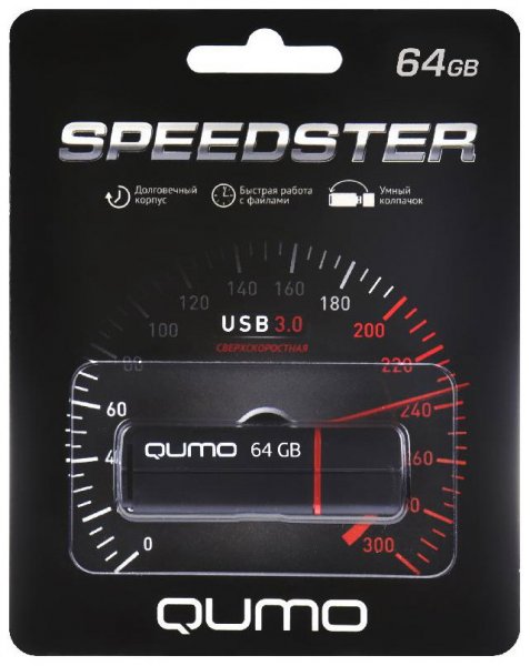 Флэш-накопитель 64GB QUMO SPEEDSTER 3.0 BLACK, цвет корпуса черный