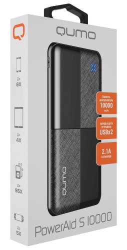 ����������� �������� ���������� Qumo PowerAid S2 S10000, 10000 ��-� 2A, 2 USB, mUSB/Type C ���������