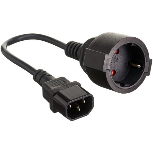 Кабель-переходник (UPS->розетка) ExeGate Power EC-30P (C14->Евророзетка Schuko, VDE-250V-3*0.75mm2, 10A, медь, черный, 0.15м)