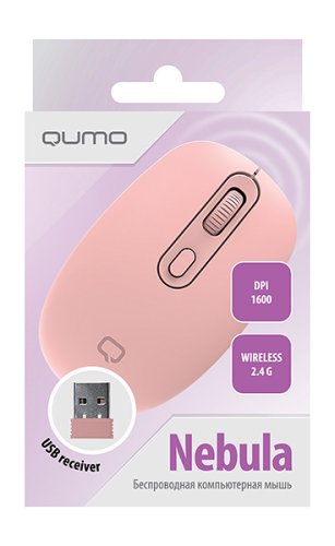 Мышь Qumo Office Nebula Pink M116, 4 кноп, беспроводная 2.4G, USB нано ресивер, 800/1200/1600 dpi