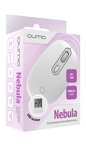���� Qumo Office Nebula White M116, 4 ����, ������������ 2.4G, USB ���� �������, 800/1200/1600 dpi