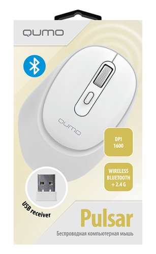���� Qumo Office Pulsar White M120, 4 ����, ������������ 2.4G, USB ���� �������, 800/1200/1600 dpi