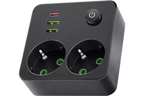 Сетевой фильтр QUMO Power Block Light 4SPBARU (P-0008), 2 розетки, 2500 Вт, 10А, 2 USB-A и 1 Type- Сетевой фильтр QUMO Power Block Light 4SPBARU (P-0008), 2 розетки, 2500 Вт, 10А, 2 USB-A и 1 Type-