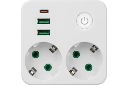 Сетевой фильтр QUMO Power Block Light 4SPBARU (P-0008), 2 розетки, 2500 Вт, 10А, 2 USB-A и 1 Type- Сетевой фильтр QUMO Power Block Light 4SPBARU (P-0008), 2 розетки, 2500 Вт, 10А, 2 USB-A и 1 Type-
