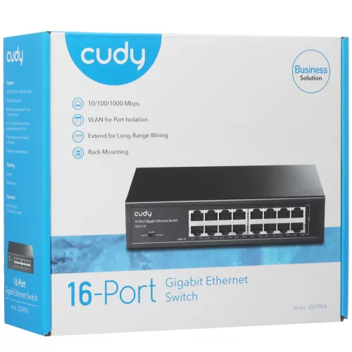 Коммутатор Cudy GS1016 неуправляемый, настольный, 100 Мбит/сек, 1000 Мбит/сек, 16 port Коммутатор Cudy GS1016 неуправляемый, настольный, 100 Мбит/сек, 1000 Мбит/сек, 16 port