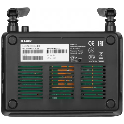 Беспроводной маршрутизатор D-Link DIR-615S/RU/B1A (2.4 ГГц (802.11n) 2x5dBi external antennas, 4-х п Беспроводной маршрутизатор D-Link DIR-615S/RU/B1A (2.4 ГГц (802.11n) 2x5dBi external antennas, 4-х п