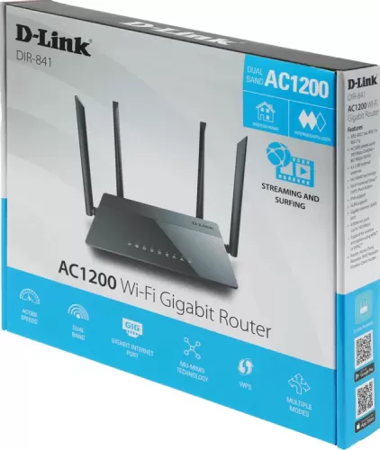 Беспроводной маршрутизатор D-Link DIR-841/RU/A1B AC1200 Wi-Fi Router, 4x5dBi external antennas, 4-х Беспроводной маршрутизатор D-Link DIR-841/RU/A1B AC1200 Wi-Fi Router, 4x5dBi external antennas, 4-х