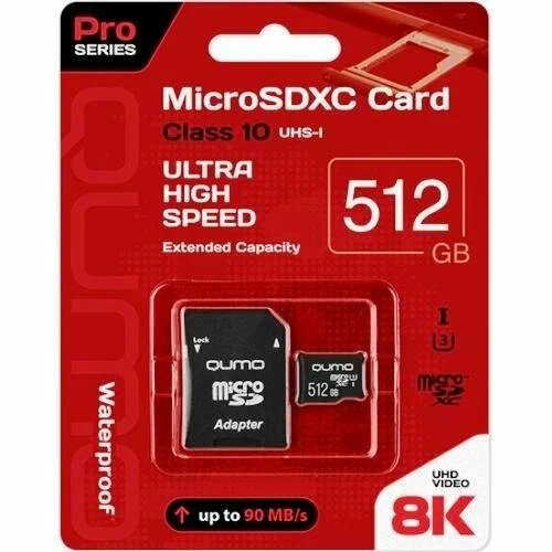 ����� ������ micro SDXC 512Gb QUMO �lass 10 � ��������� SD Pro seria 3.0  UHS-1 U3 (������� ��������)