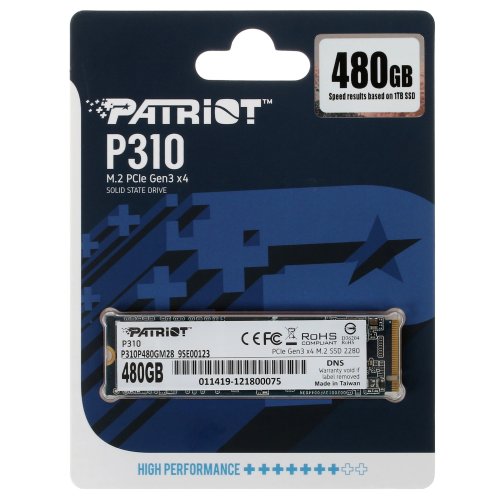 ������������� ���������� SSD M.2 480GB Patriot P310 [P310P480GM28] [PCIe 3.0 x4, ������ - 1700 �����/���, ������ - 1500 �����/���, NVM Express, TBW - 240 ��]